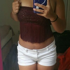 Burgundy bandeau fringe top for edc